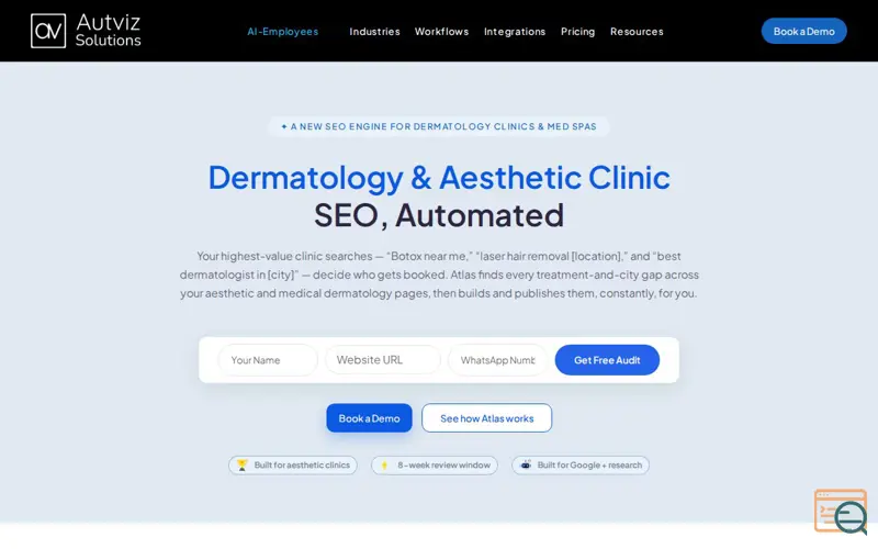 Screenshot of Autviz Atlas – AI Dermatology SEO