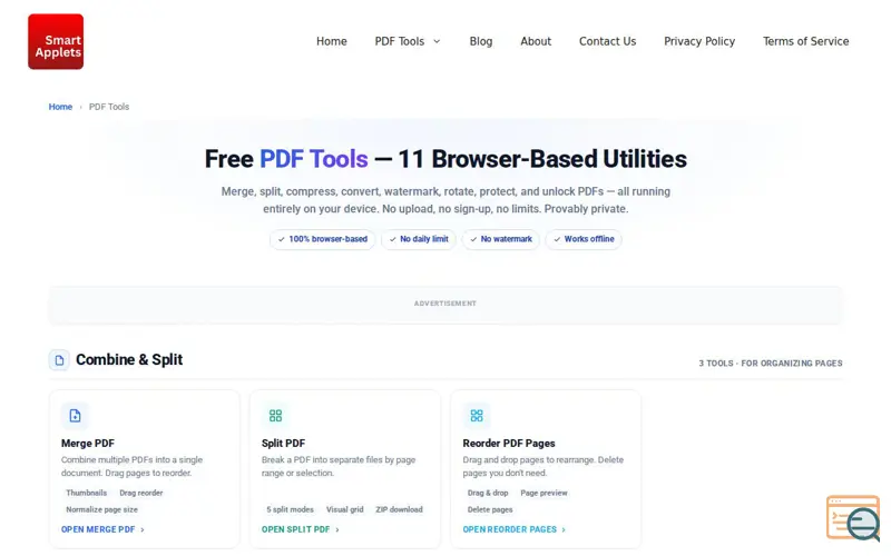 Screenshot of Smart Applets, a launch using SolidHosting