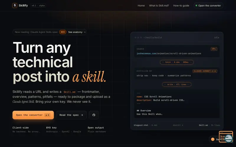 Screenshot of Getskillify, a launch using Jina Reader