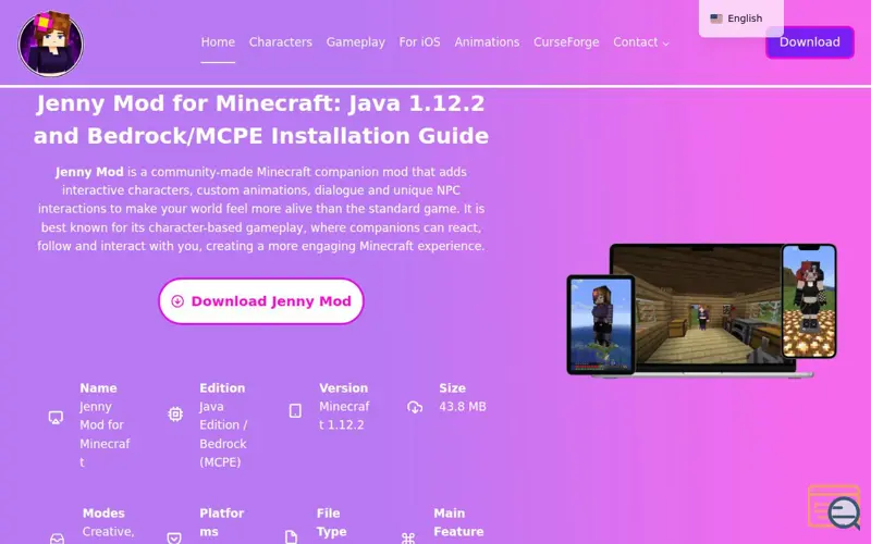 Screenshot of Jenny Mod for Minecraft: Java 1.12.2 