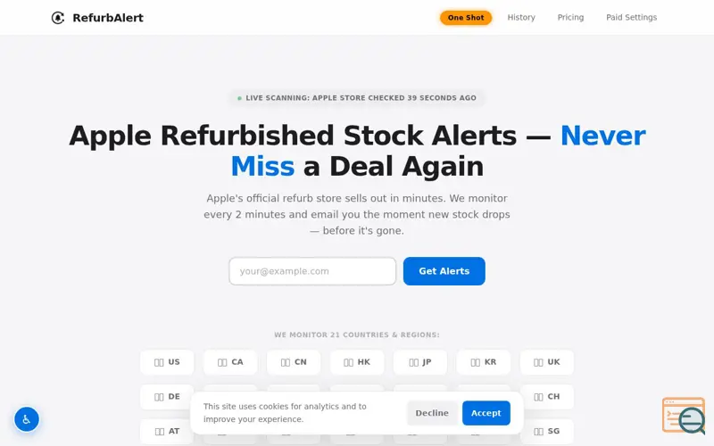 Screenshot of RefurbAlert