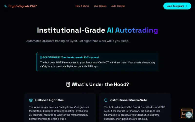Screenshot of CryptoTrends AI Trading Bot, a launch using Tilda Publishing