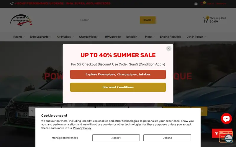 Screenshot of Palenon Performance, a launch using Shopify