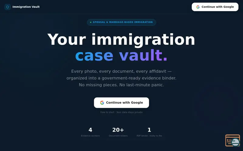 Screenshot of Immigration Vault