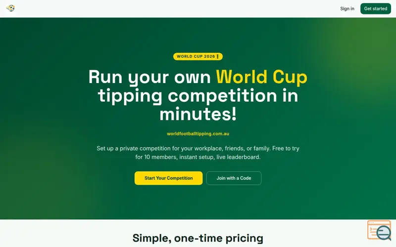 Screenshot of WORLD FOOTBALL TIPPING, a launch using Nameserver.net.au DNS