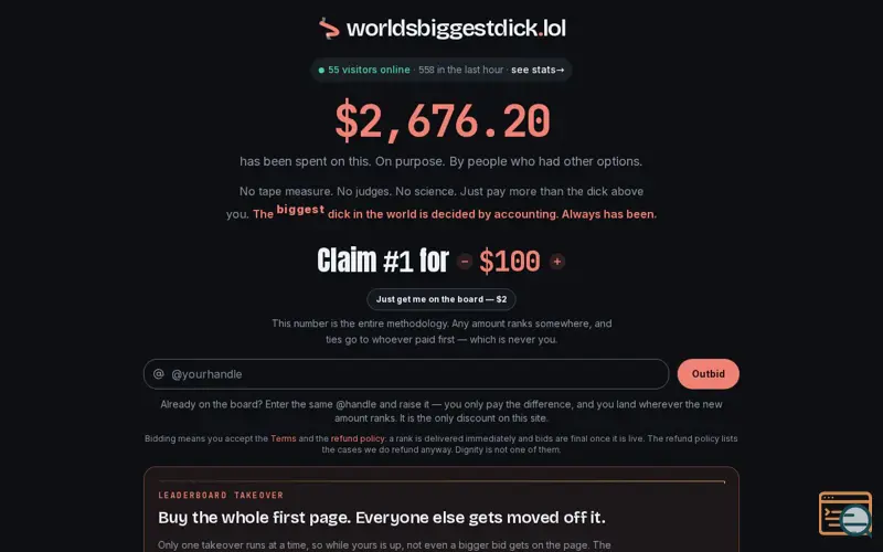 Screenshot of worldsbiggestdick.lol