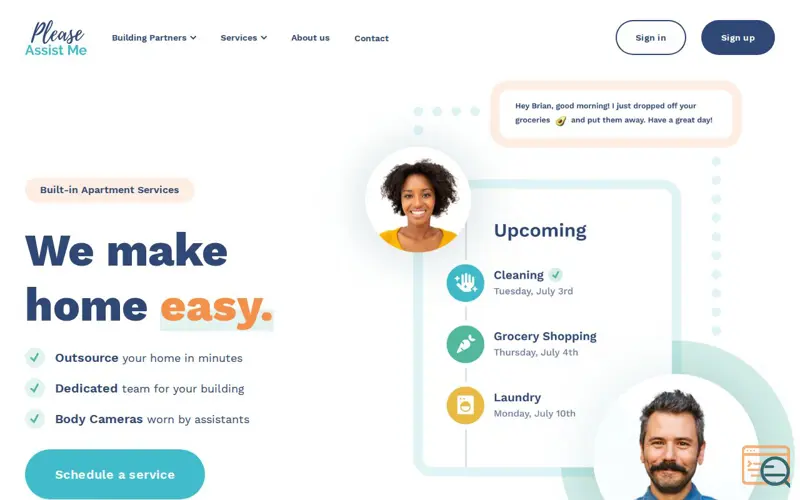 Screenshot of Please Assist Me, a launch using Finsweet