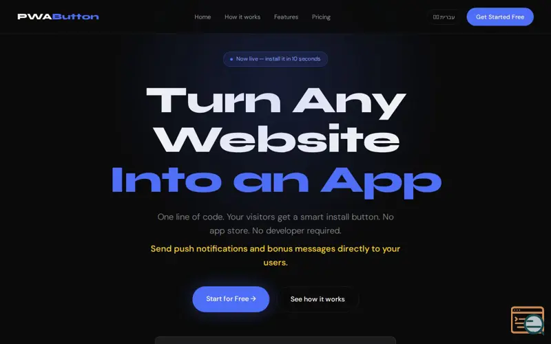 Screenshot of PWAButton — Turn Any Website Into an App