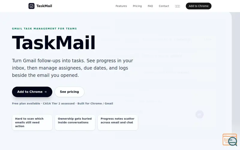 Screenshot of TaskMail, a launch using Onamae.com DNS