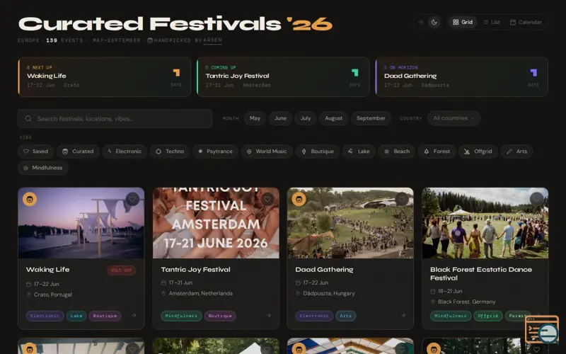 Screenshot of Curated Festivals '26