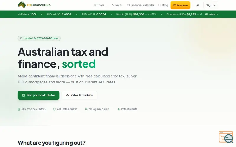 Screenshot of Oz Finance Hub