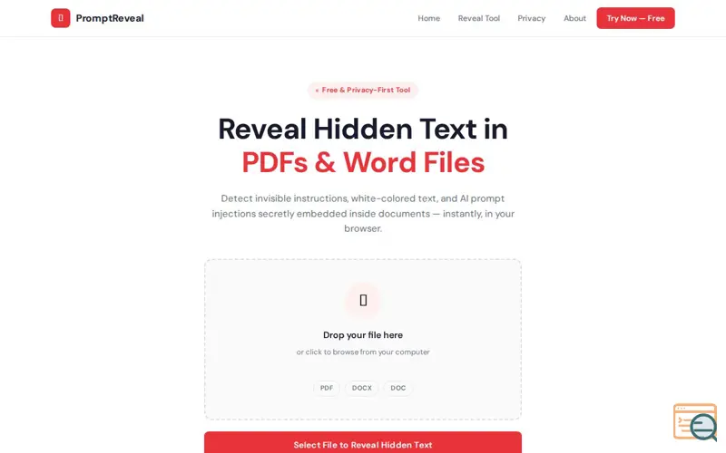 Screenshot of PromptReveal — Hidden Text Detector