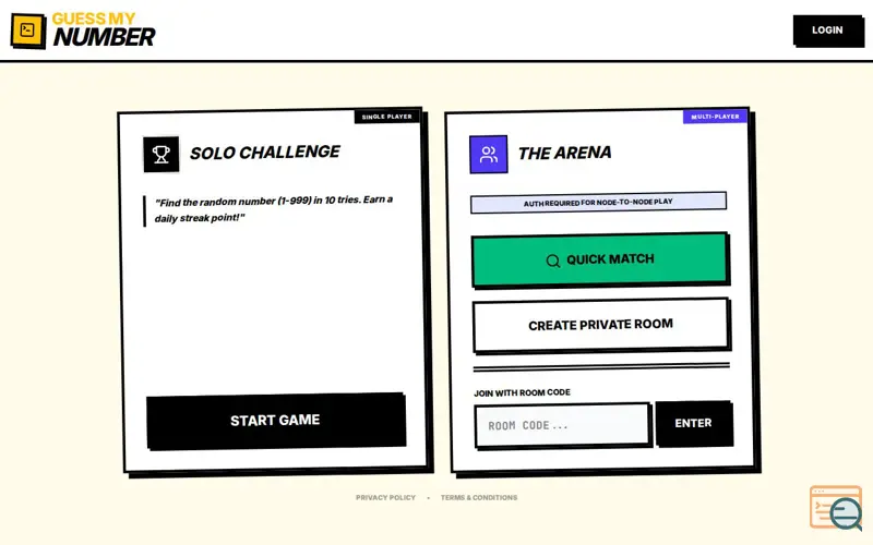 Screenshot of Guess My Number Online Guessing Game
