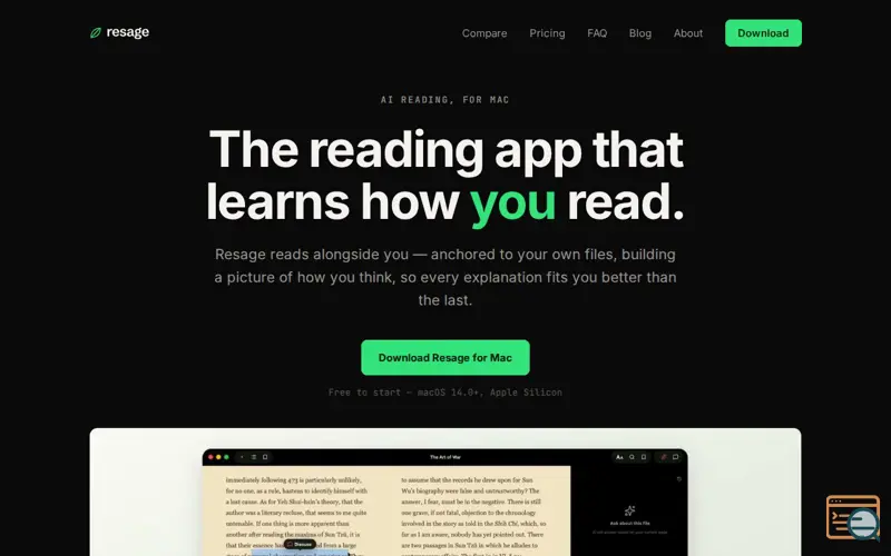 Screenshot of resage — The reading app that learns how you read