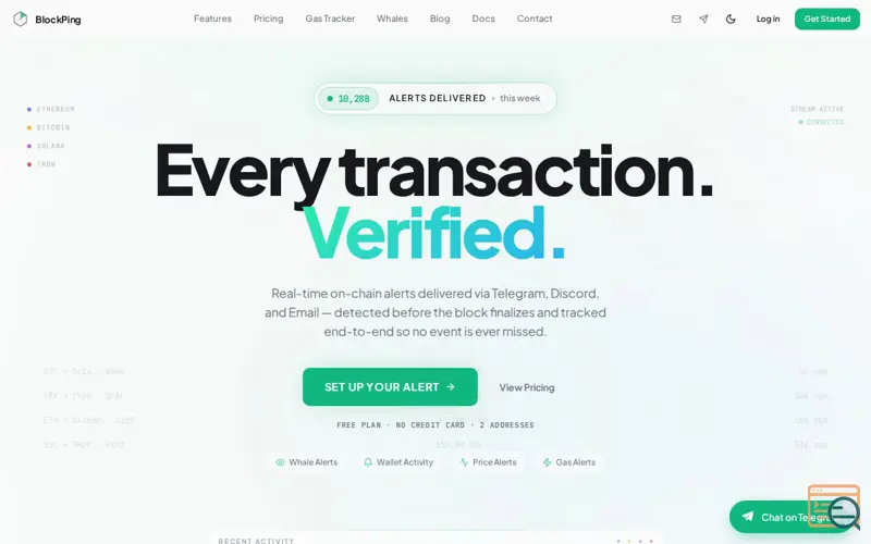Screenshot of BlockPing, a launch using Reddit Ads