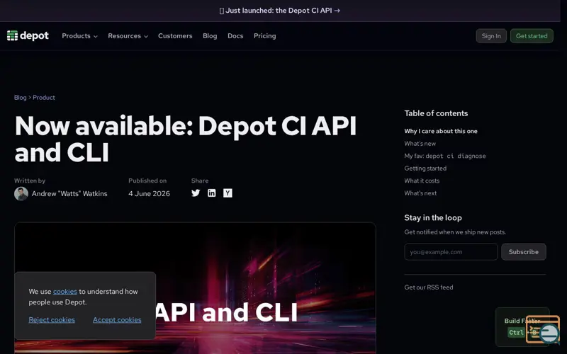 Screenshot of Depot CI API