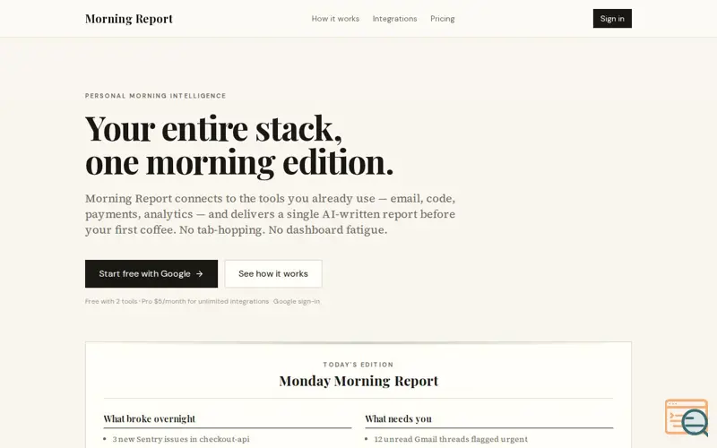 Screenshot of Morning Report