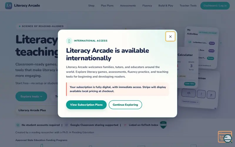 Screenshot of Literacy Arcade