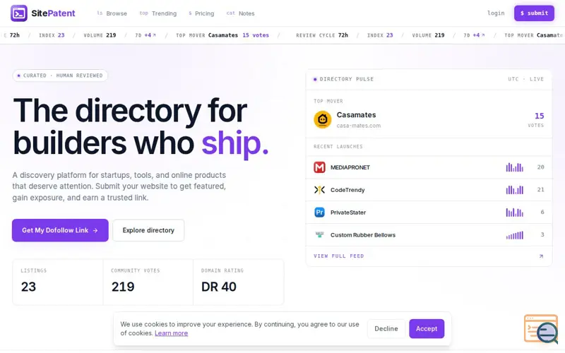 Screenshot of SitePatent