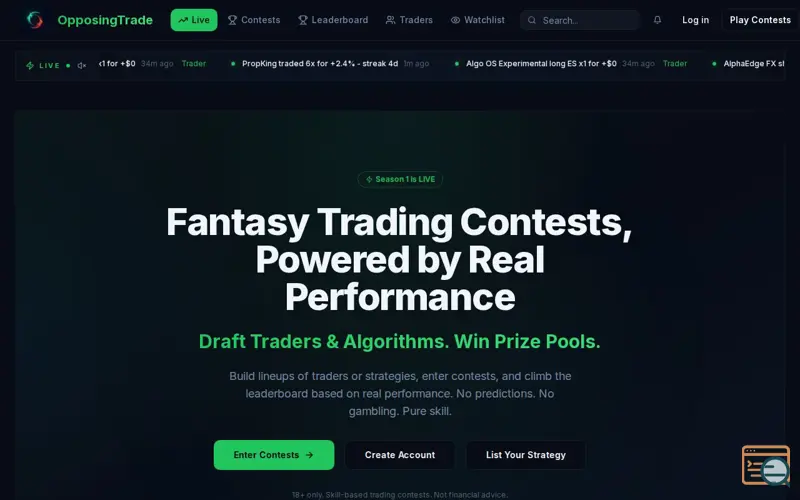 Screenshot of OpposingTrade, a launch using Opalstack