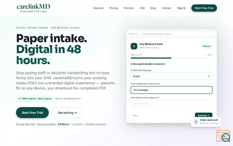 Screenshot of carelinkMD