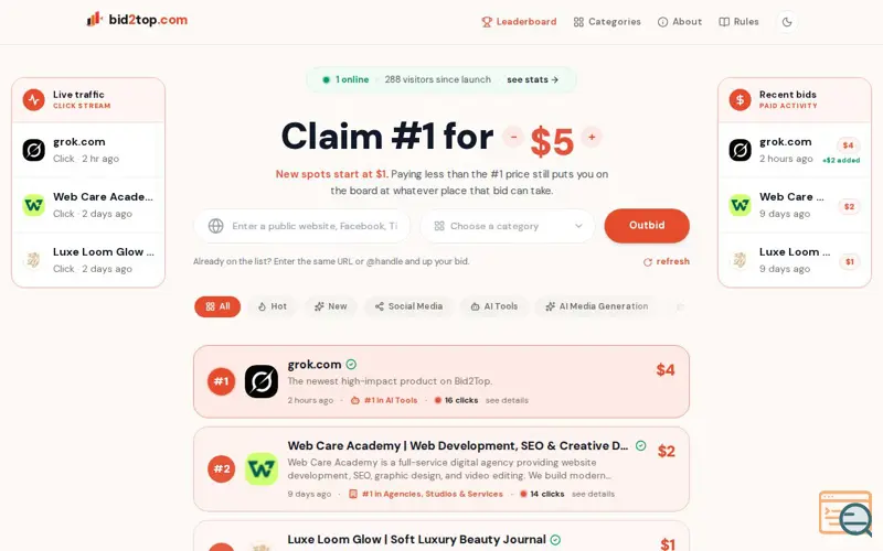 Screenshot of Bid2Top