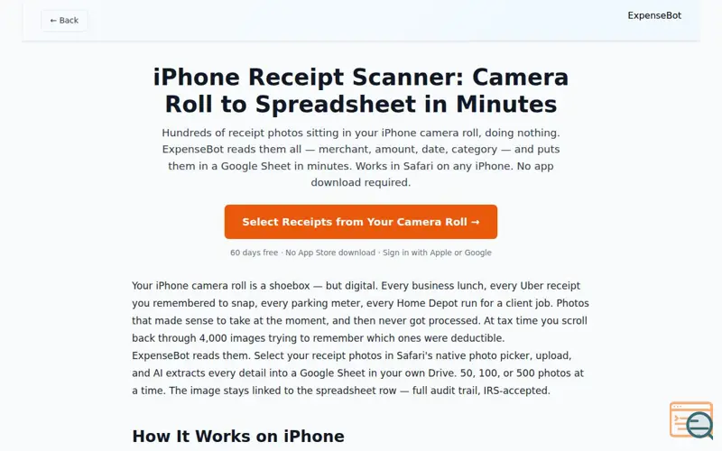 Screenshot of ExpenseBot