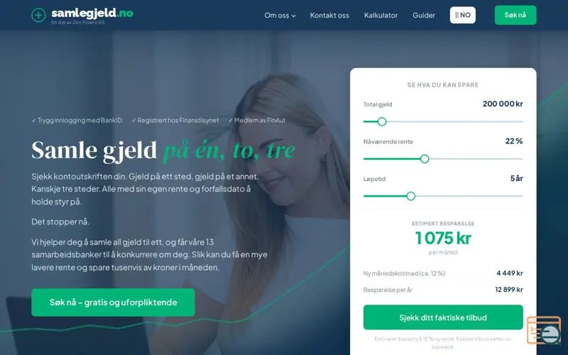 Screenshot of Samlegjeld.no, a launch using BankID