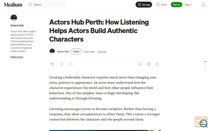 Screenshot of Actors Hub Perth How Better Listening