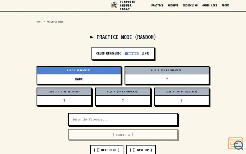 Screenshot of Pinpoint Answer Today