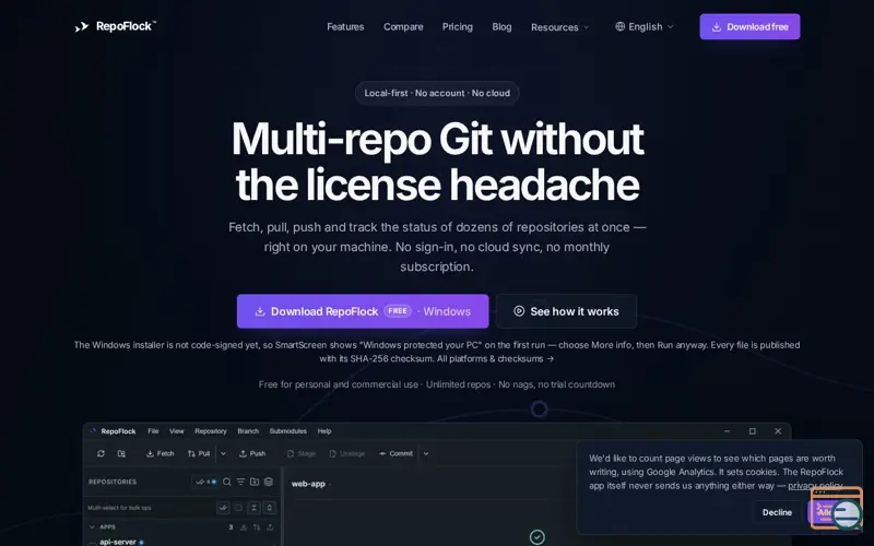 Screenshot of RepoFlock — One dashboard for all your repos & submodules