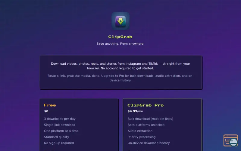 Screenshot of ClipGrab — Save anything. From anywhere.