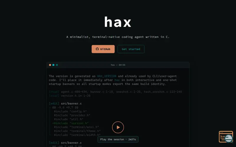 Screenshot of hax — a minimalist, terminal-native coding agent