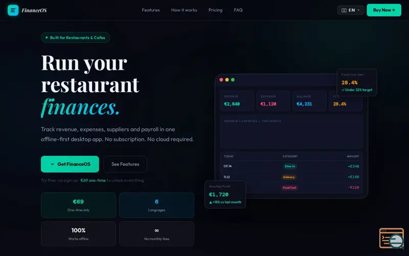 Screenshot of FinanceOS for Restaurants