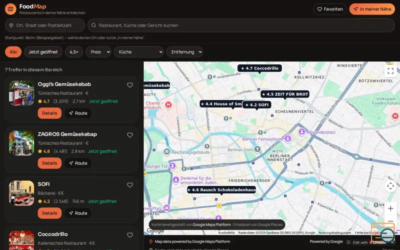 Screenshot of FoodMap — Discover nearby restaurants