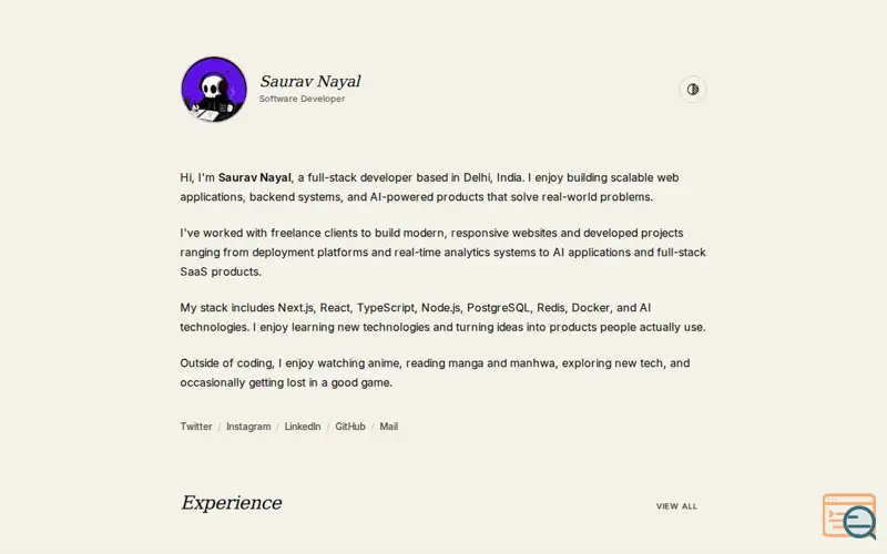 Screenshot of Saurav Nayal Portfolio