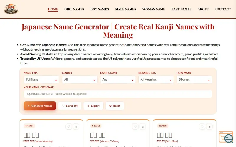 Screenshot of Japan Generator Name