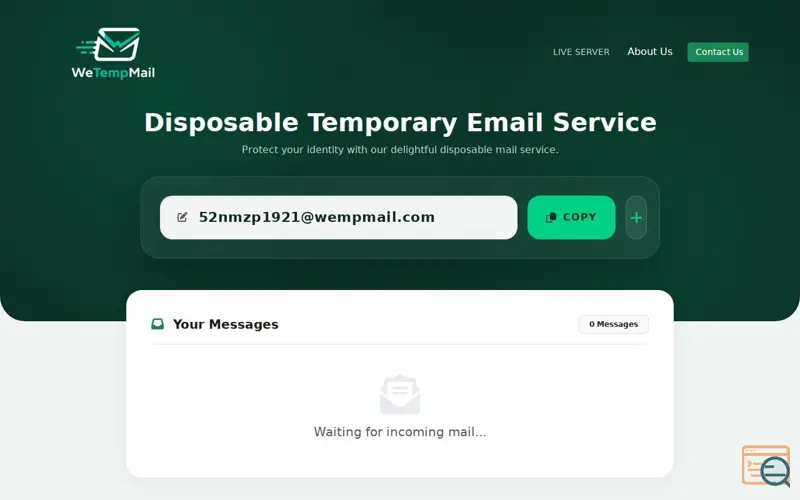 Screenshot of WeTempMail