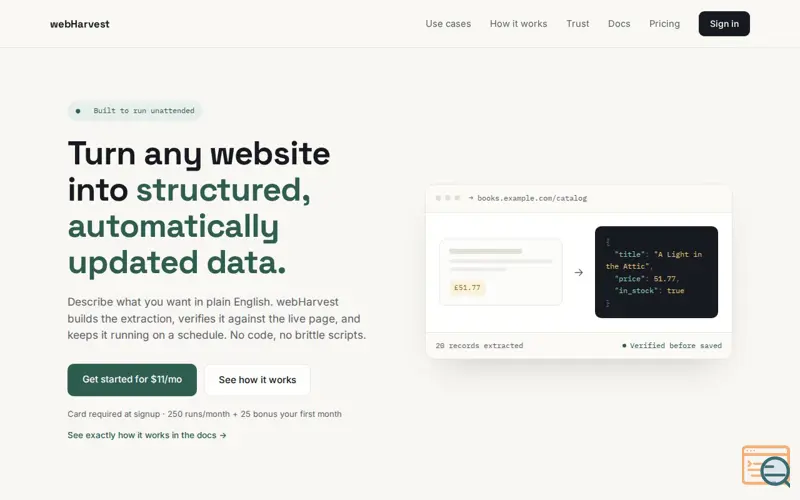 Screenshot of webHarvest