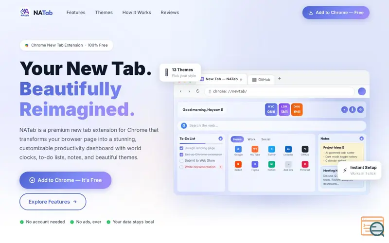 Screenshot of NATab The Beautiful New Tab Extension