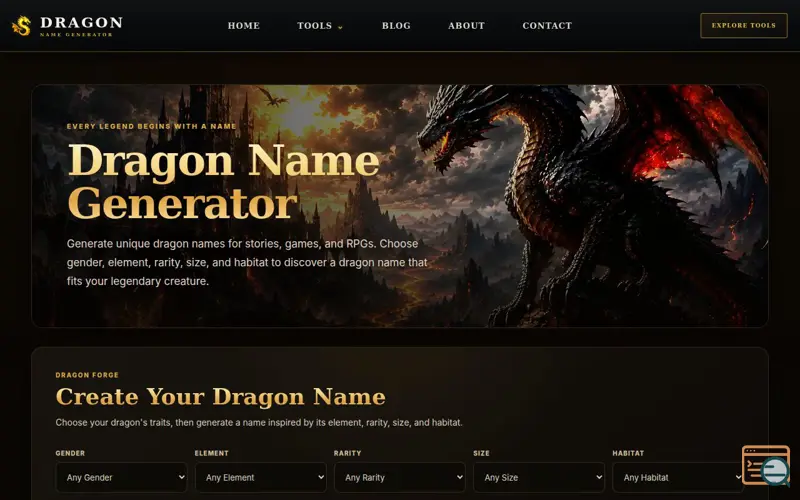 Screenshot of Dragon Name Generator