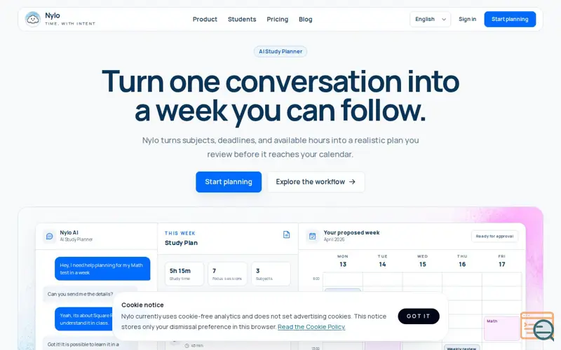 Screenshot of Nylo | AI Scheduling for Students