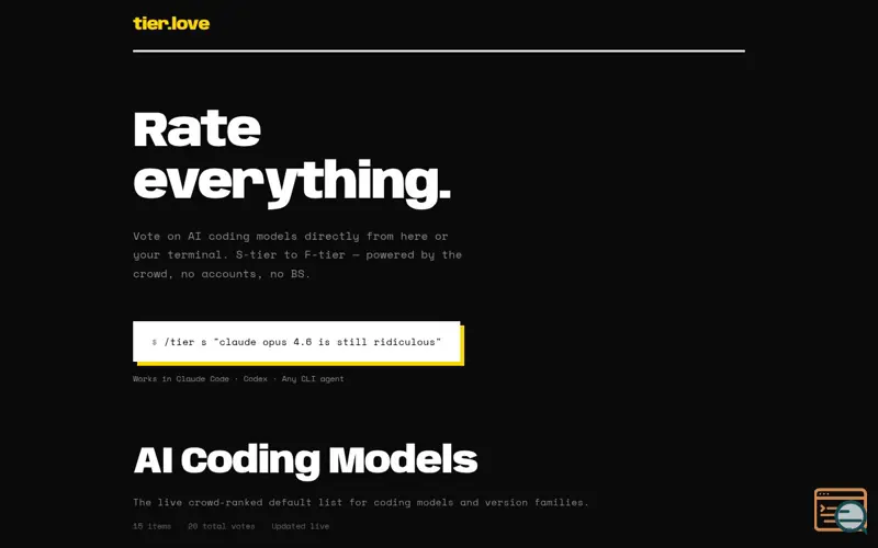 Screenshot of Tier.love - Vibe Voting for Vibe Coding