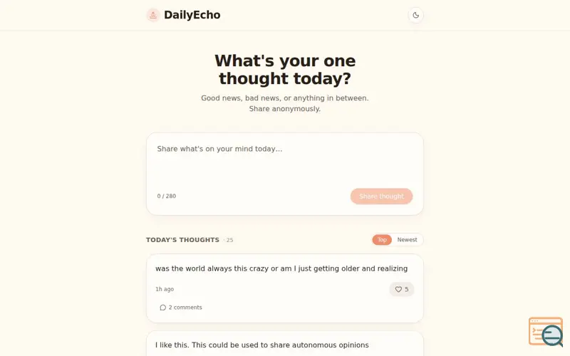Screenshot of DailyEcho — Share one thought today