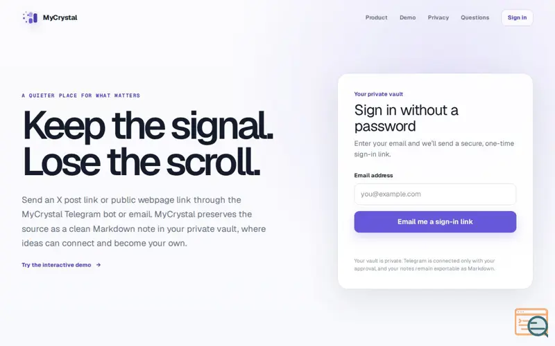 Screenshot of MyCrystal — Turn Saved Links into a Connected Knowledge Vault