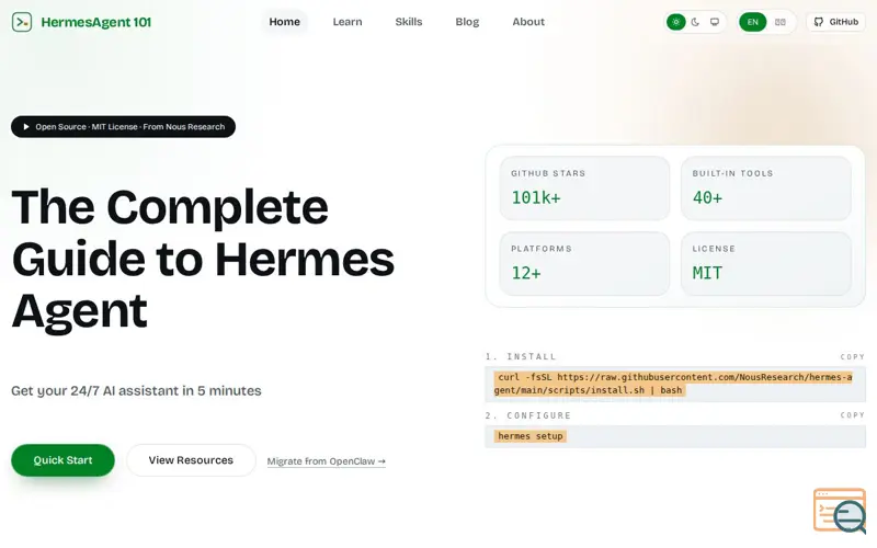 Screenshot of Hermes Agent 101