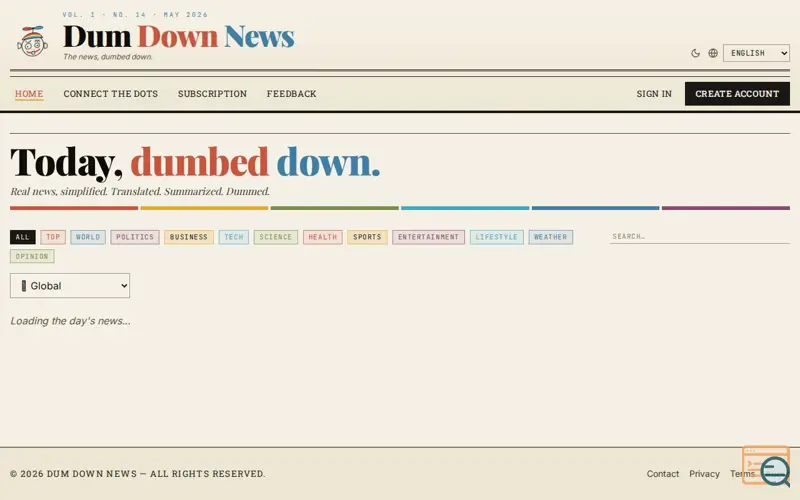 Screenshot of Dum Down News