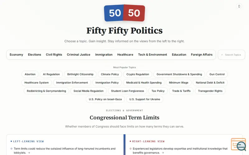 Screenshot of Fifty-Fifty Politics