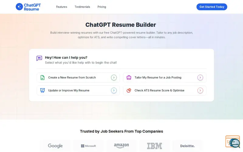 Screenshot of ChatGPT Resume