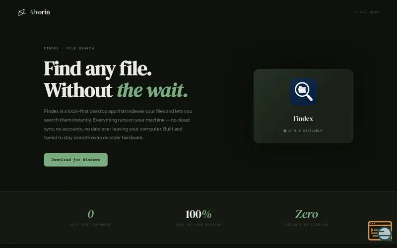Screenshot of Findex — Local File Search · Aivorin